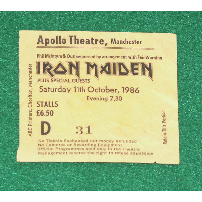 Iron Maiden Iron Maiden Apollo Theatre Ticket 1986 '86 Ticket