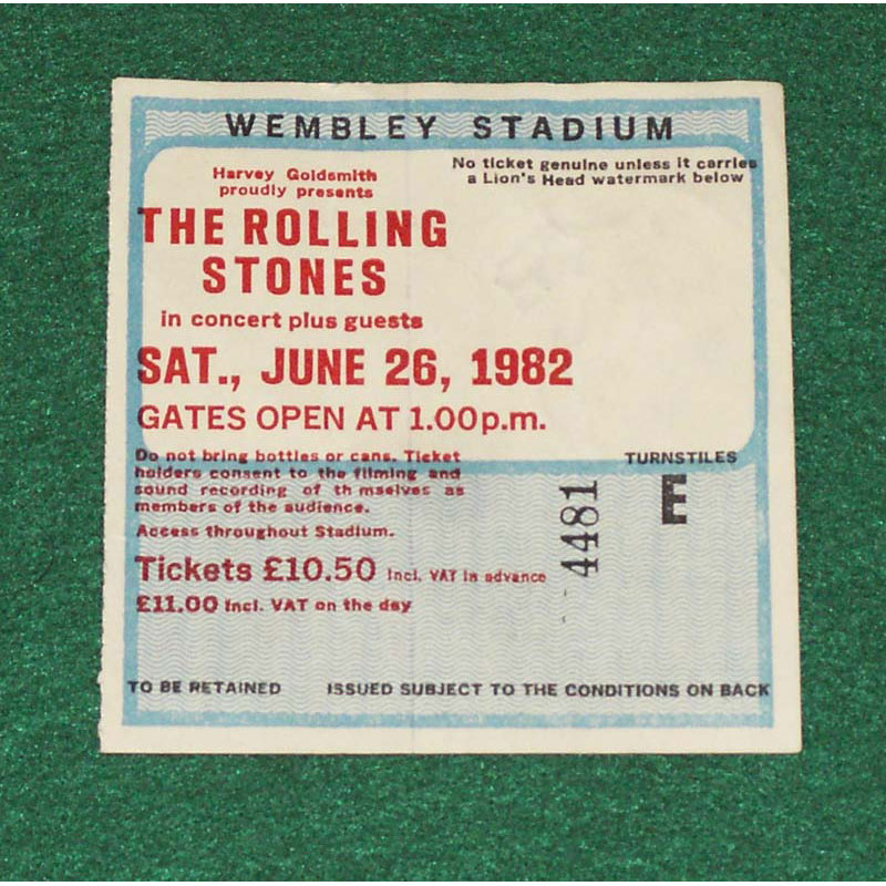 The Rolling Stones Stones Wembley Ticket 1982 '82 Ticket