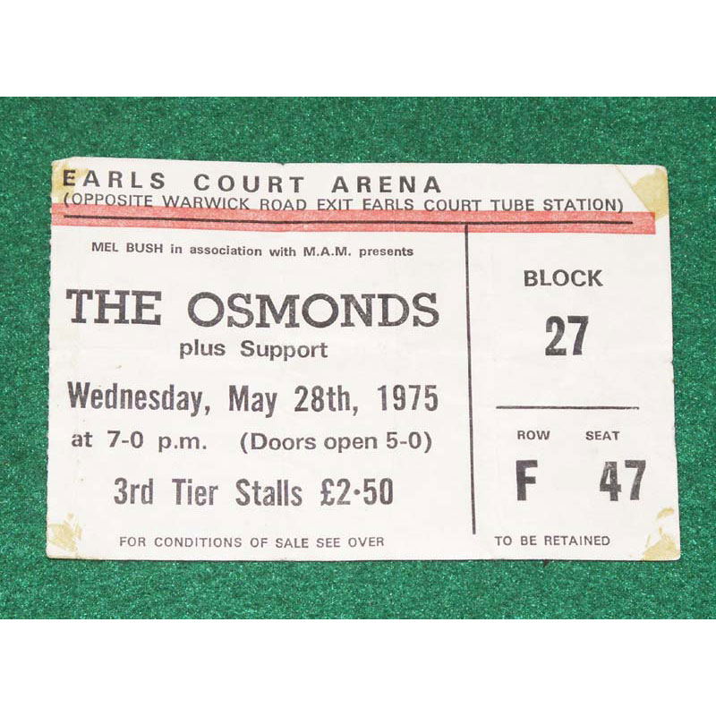 The Osmonds Earls Court Arena '75 Ticket